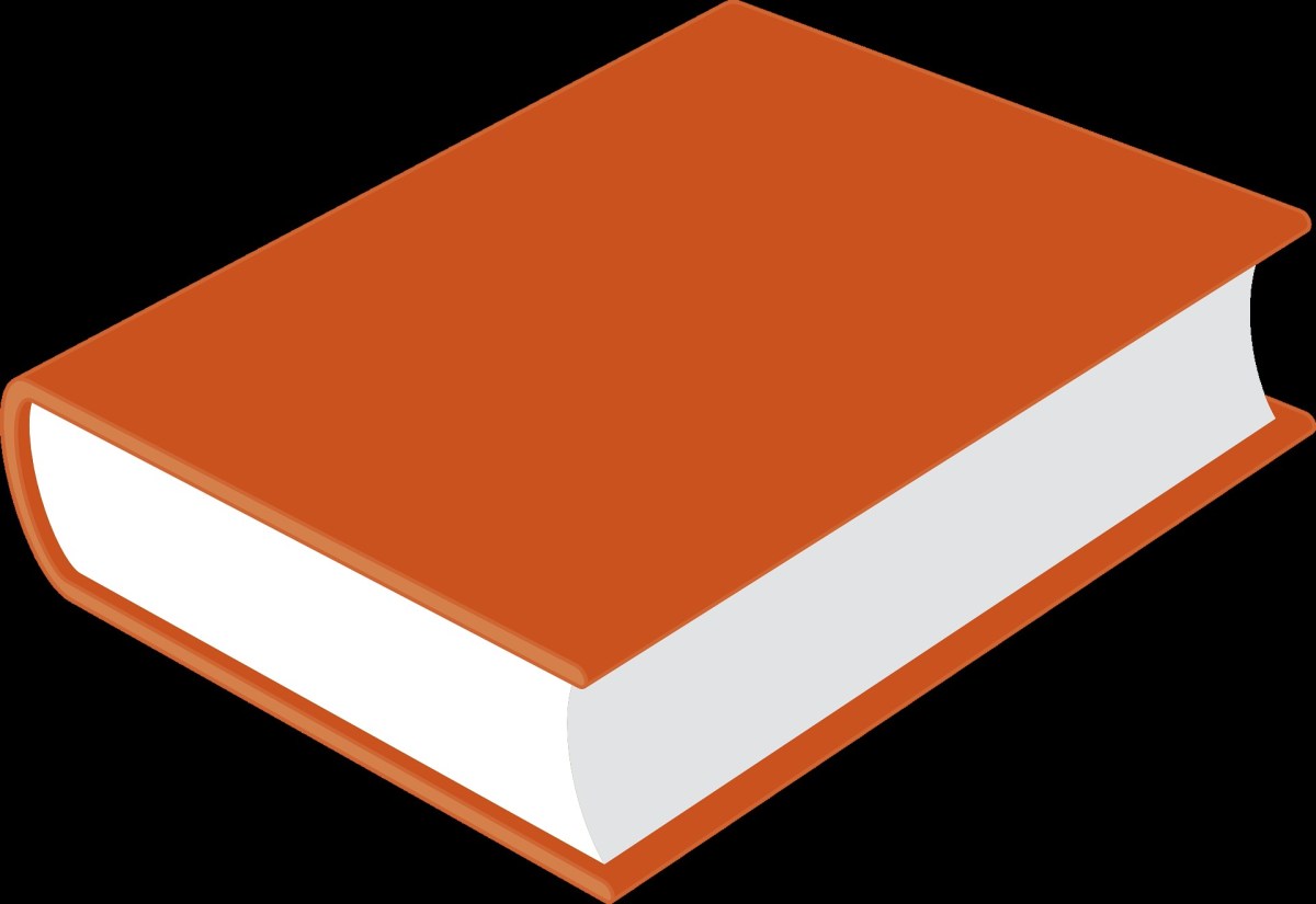 An illustration of an orange book. The cover is bare.