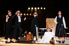 The cast of 'The Years': four women wearing glasses and dressed in black and white.